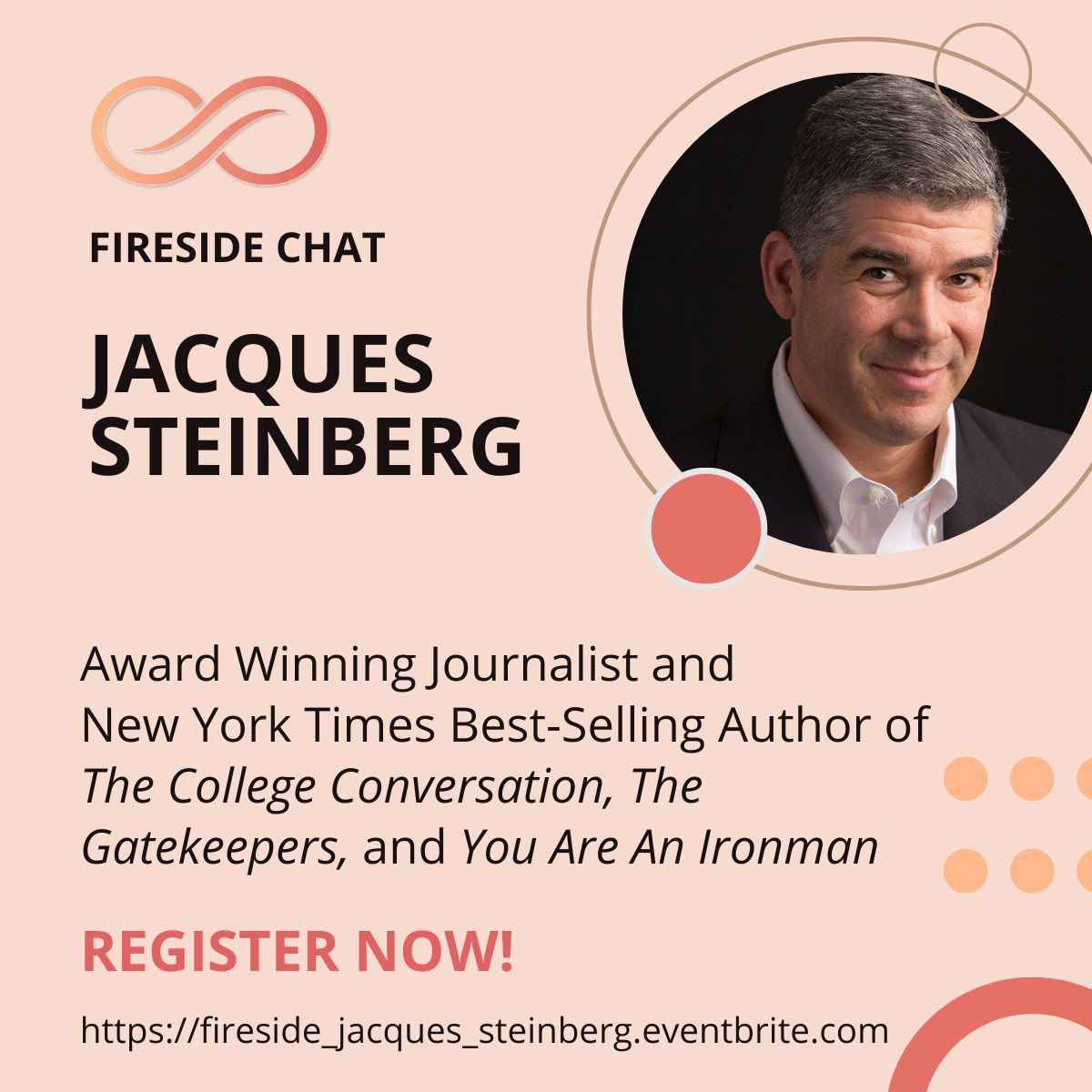 Join us next Wednesday, October 26th for a #FiresideChat with @JacquesCollege. 

Register here: …side_jacques_steinberg.eventbrite.com 

#JourneyCxO #Journalism #NYTimes #BestSellingAuthor #FreeEvents