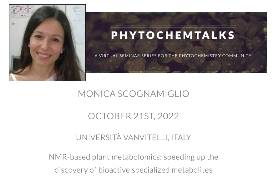 MedPlantChem's tweet photo. Today at 12pm #PhytochemTalks (https://t.co/thoqB93Sca) Hear from Monica Scognamiglio about NMR-based metabolomics. #PhytochemicalFriday https://t.co/QerhsmGiNR
