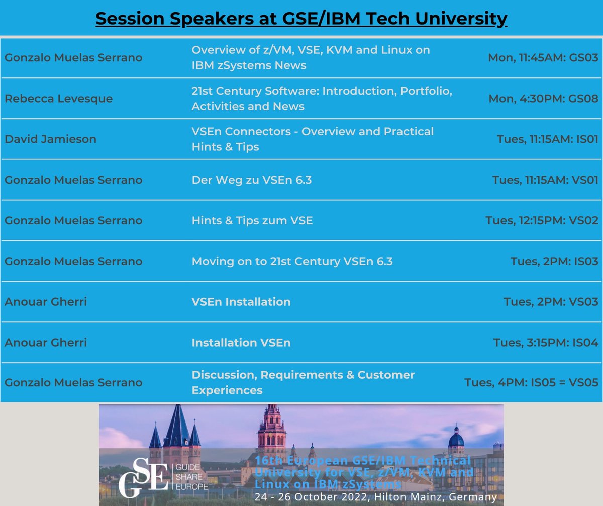 <a href="/21stSoftware/">21st Century Software</a> President, Rebecca Levesque and the VSEn R&amp;D Center of Excellence team, led by Gonzalo Muelas Serrano, will be presenting next week, 10/24-26, at <a href="/GuideShareEurop/">Guide Share Europe</a> / <a href="/IBM/">IBM</a> Technical University for VSE, z/VM, KVM and Linux on IBM zSystems
gse-vmvse2022.paxido.cloud