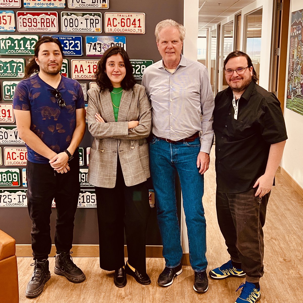 LKaptain's tweet photo. CU Denver's COMEXUS Mexican Studies Chairs visit Colorado Film Commissioner Donald Zuckerman (l. to r.) Vidblain Balvas, Anaïs Ornelas. Colorado Film Commissioner Donald Zuckerman, and Diego Zavala. #COMEXUS #CUDenver #CUDenverCAM #Mexico #OEDIT #Fulbright #GarciaRobles https://t.co/Lxtqw32BHS