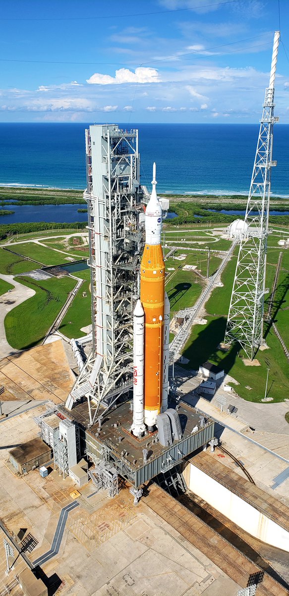 A view of @NASA_SLS & @NASA_Orion atop the mobile launcher on Launch Pad 39B at @NASAKennedy on Sept. 15, 2022. The vehicle is set to return to the pad as soon as Nov. 4 for the launch of @NASAArtemis I, no earlier than Nov. 14 at 12:07 a.m. EDT.