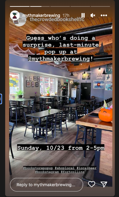 Mickodopolous's tweet photo. This seems like a very wholesome development. Roving pop-up bookstore @CrowdedBShelfFC to visit my new local brewpub #MythmakerBrewing.
All they need is a thirsty editor . . . https://t.co/BwoYaz2QVO