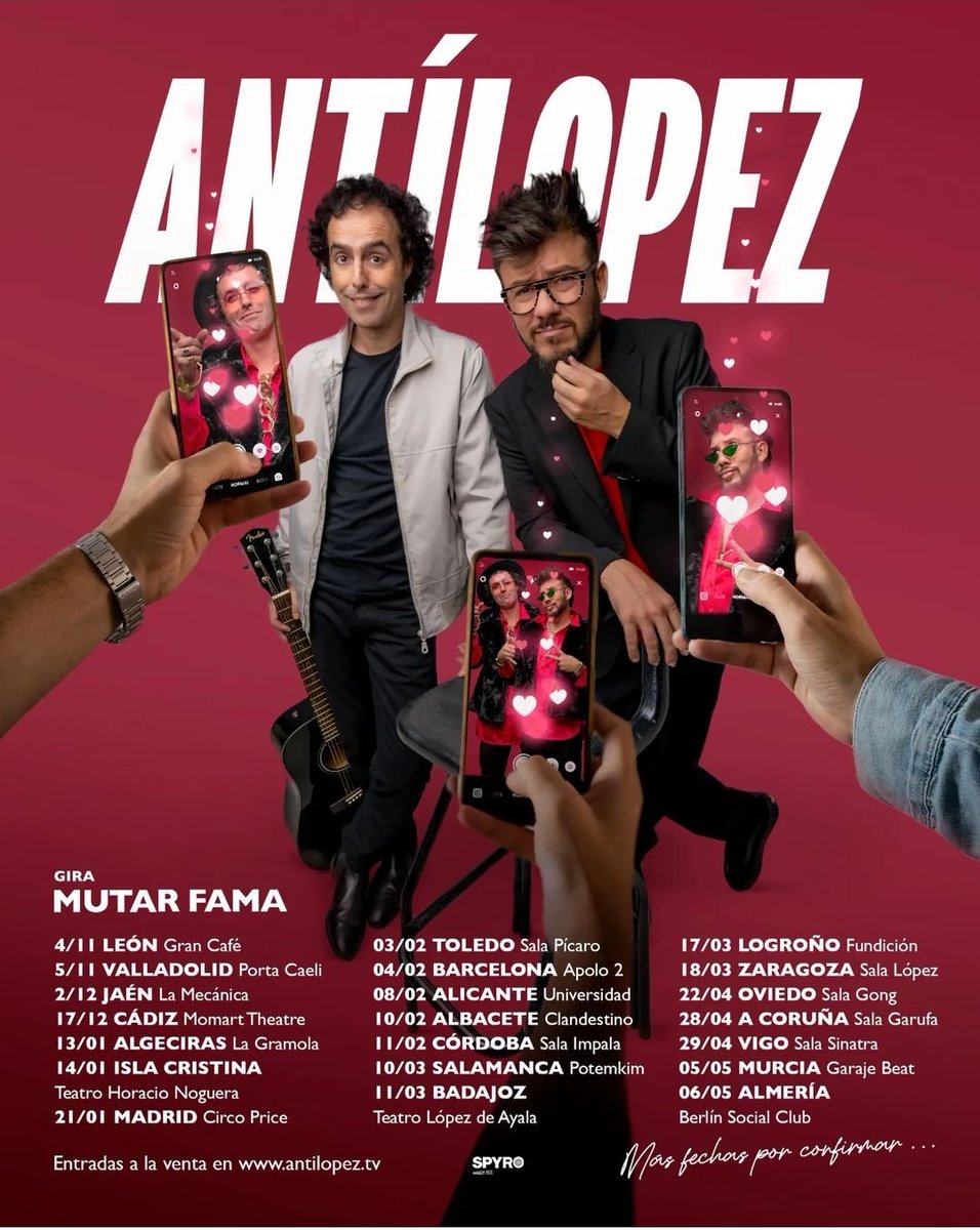 elprimercajon's tweet photo. ¿Es el viernes más viernes si @antilopez anuncia todo este montón de fechas para el próximo año? ¡Evidentemente! 🙌

#antílopez #mutarfama #conciertos #giramutarfama https://t.co/5NLMcieDPv