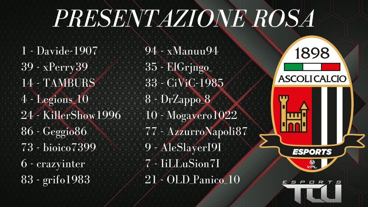 Mercenari ProClub (@mercenarips) on Twitter photo In attesa di eventuali ultimi colpi last second, presentiamo la prossima rosa attiva in:
-Serie A <a href="/VPLItaly/">VPL Italy ๐ฎ๐น</a>
-Serie A <a href="/VPGItaly/">VPG Italy ๐ฎ๐น</a>
-Serie A <a href="/PGS_ITALY/">PGS ITALY</a>
...e non dovevamo durare piรน di un raffreddore...
Staff:
Capitani @MuchoLaido <a href="/IiLLuSion7I/">๐๐ข๐๐๐ฎ๐๐ข๐จ๐ง๐๐</a>
Vice Cap. <a href="/Mogavero_1022/">Mogavero1022</a> In attesa di eventuali ultimi colpi last second, presentiamo la prossima rosa attiva in:
-Serie A <a href="/VPLItaly/">VPL Italy ๐ฎ๐น</a>
-Serie A <a href="/VPGItaly/">VPG Italy ๐ฎ๐น</a>
-Serie A <a href="/PGS_ITALY/">PGS ITALY</a>
...e non dovevamo durare piรน di un raffreddore...
Staff:
Capitani @MuchoLaido <a href="/IiLLuSion7I/">๐๐ข๐๐๐ฎ๐๐ข๐จ๐ง๐๐</a>
Vice Cap. <a href="/Mogavero_1022/">Mogavero1022</a>