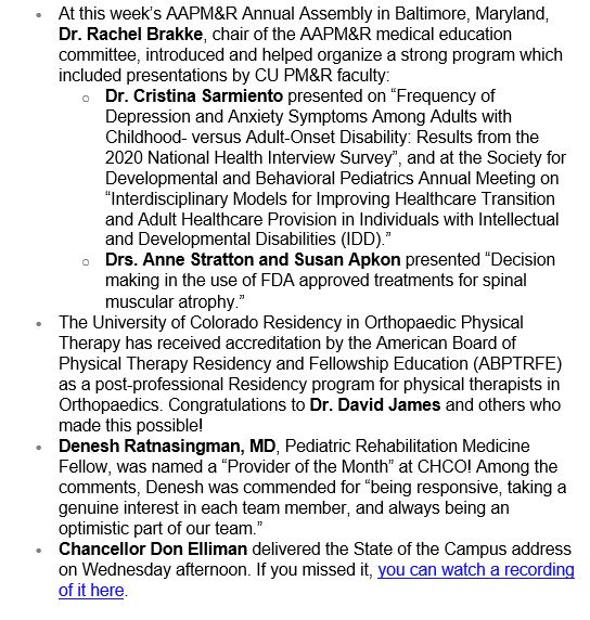 CU Physical Medicine (@cuphysmed) on Twitter photo #4fromRChair <a href="/VenuAkuthotaMD/">Venu Akuthota</a> shout out to Drs. <a href="/rbrakkeholman/">Rachel Brakke</a>, <a href="/cristinasarm/">Cristina Sarmiento, MD</a>, <a href="/Dr_anneStratton/">Anne Stratton</a>, @susanapkon, David James, and Danesh Ratnasingman! If you missed the State of the Campus address, you can watch the recording: cuanschutz.edu/about/leadersh… #4fromRChair <a href="/VenuAkuthotaMD/">Venu Akuthota</a> shout out to Drs. <a href="/rbrakkeholman/">Rachel Brakke</a>, <a href="/cristinasarm/">Cristina Sarmiento, MD</a>, <a href="/Dr_anneStratton/">Anne Stratton</a>, @susanapkon, David James, and Danesh Ratnasingman! If you missed the State of the Campus address, you can watch the recording: cuanschutz.edu/about/leadersh…