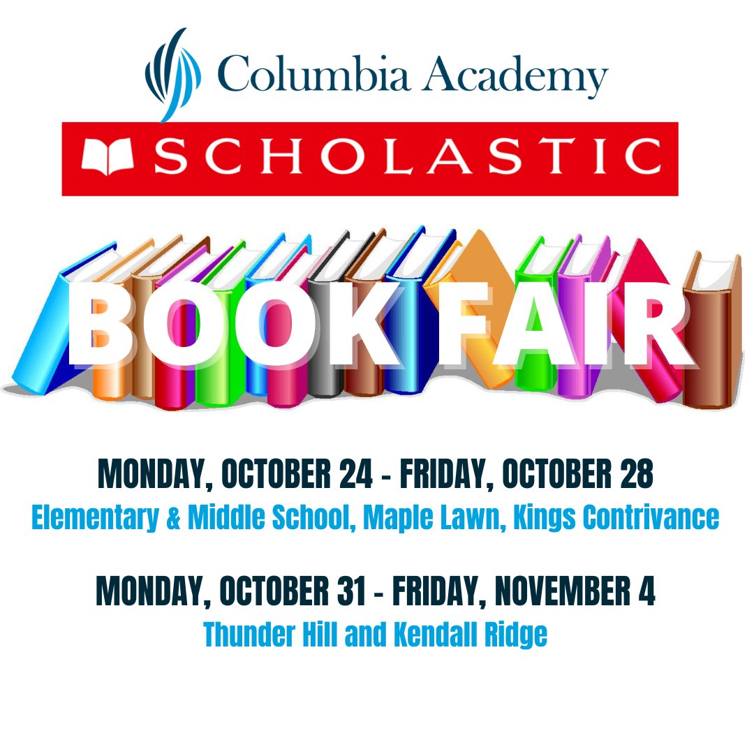 ColumbiaAcadMD's tweet photo. Stock up on books for your young reader. All purchases earn us 25% in #Scholastic Dollars that never expire. Your support makes a difference. 
#bookfair #reading #prek #k12 #school #teachers #education #readingisfundamental #hocomd #columbiamd #books #bhfyp #teaching #read https://t.co/4BJOMv7ogN