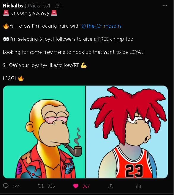 Nickalbs1's tweet image. 🚨TODAYS GIVEAWAYS 🚨

$100 from the #XRP and #WOO short 💪 (will be random) 

5 @The_Chimpsons (being hand selected for the loyal ones ❤️)