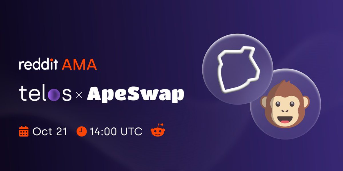 TelosTurkey's tweet photo. Özel bir #AMA için #Reddit'lerinde @ape_swap'a katılmamıza 20 dakika kaldı

🟣Son işbirliğimizi ve topluluklarımızı bekleyen inanılmaz fırsatları tartışacağız - kaçırmayın!

🗓 21 Ekim (BUGÜN)
⏰ 17:00 TSI
📍 https://t.co/G6cZYZAEn6

#Telos #ApeTakas https://t.co/qs6IX7pe99