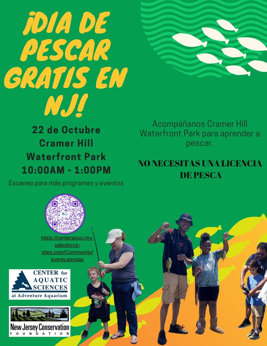 Center4AqSci's tweet photo. Join us tomorrow for NJ Free Fishing Day at Cramer Hill Waterfront Park Fishing Plaza. We will be there 10am to 1pm with everything you need to try fishing. 
Great for all ages. 
No license required. 
https://t.co/Zh1vOgwkl9 https://t.co/TJazjXnJej