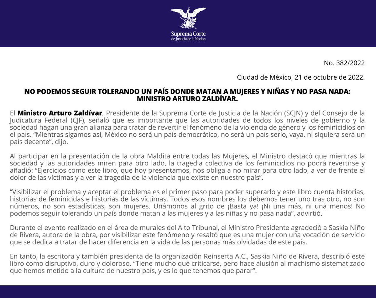 Es importante que las autoridades de todos los niveles de gobierno y la sociedad hagan una gran alianza para tratar de revertir el fenómeno de la violencia de género y los feminicidios en el país: Min. Pdte. @ArturoZaldivarL 🔗 bit.ly/3CPU4lH