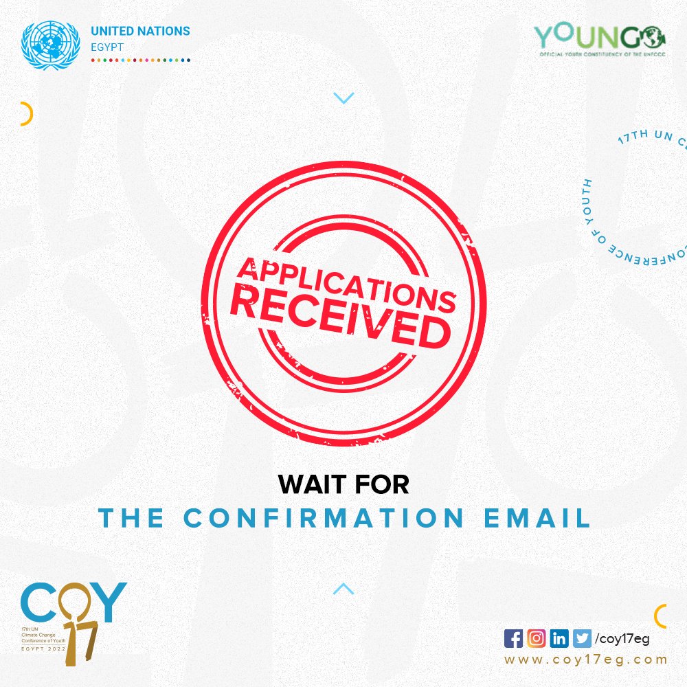 Coy17eg's tweet photo. Thank for expressing interest in COY17 🌳🌎

For all those who applied to attend COY17, within days you will receive a confirmation email.

Visit our website for more information about COY17: https://t.co/YE1ReuKwnw 

#SustainableTomorrowStartsToday #COY17 #ClimateChange #COP27 https://t.co/YXIGGNJaz4