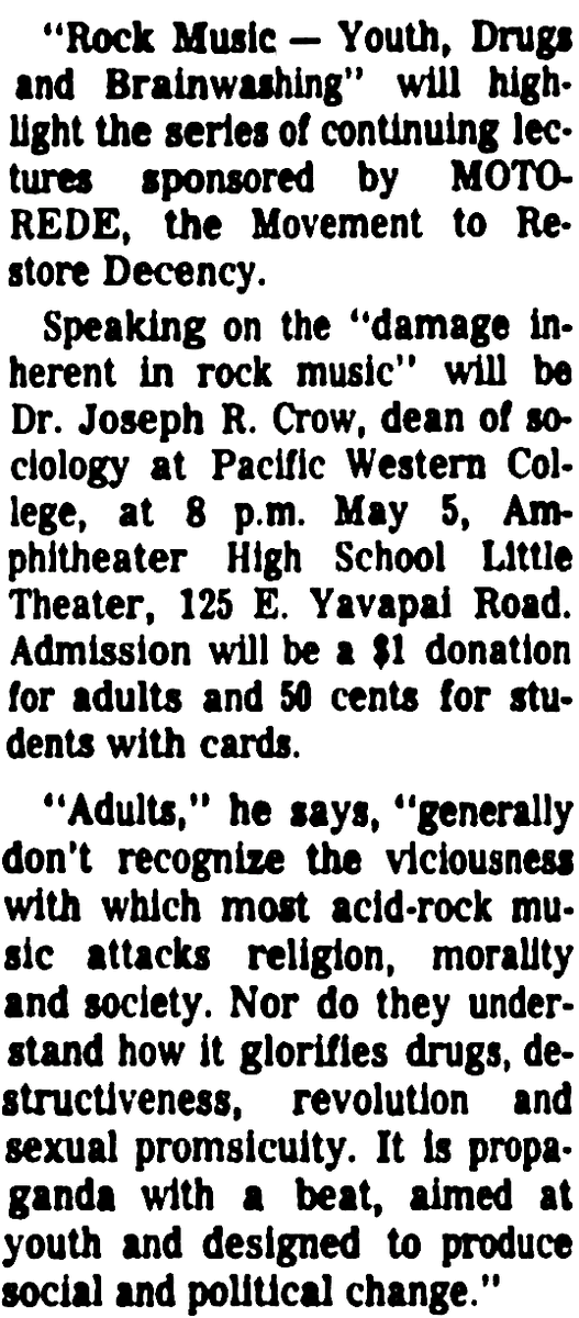 1970.

The John Birch Society sponsored a lecture series titled Rock Music - Youth, Drugs and Brainwashing.
wilwheaton.tumblr.com/post/698729207…