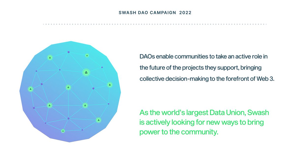 Both Data Unions and DAOs enable individuals to come together as a collective and work towards a common goal that operates in everyone's interest

Find out how to become an Swash DAO member:
swashapp.io/dao-ignition

#DAO #DataUnion #dataownership