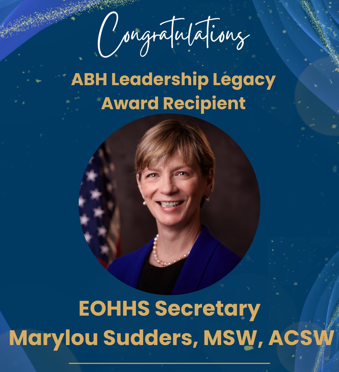 ABHMass's tweet photo. Congrats to our inaugural Leadership Legacy Award winner @MassHHS Secretary @MLSudders. Secretary Sudders has been a trusted leader & champion for the #BehavioralHealth community. #ABHSalute https://t.co/Hu5tyn64FO