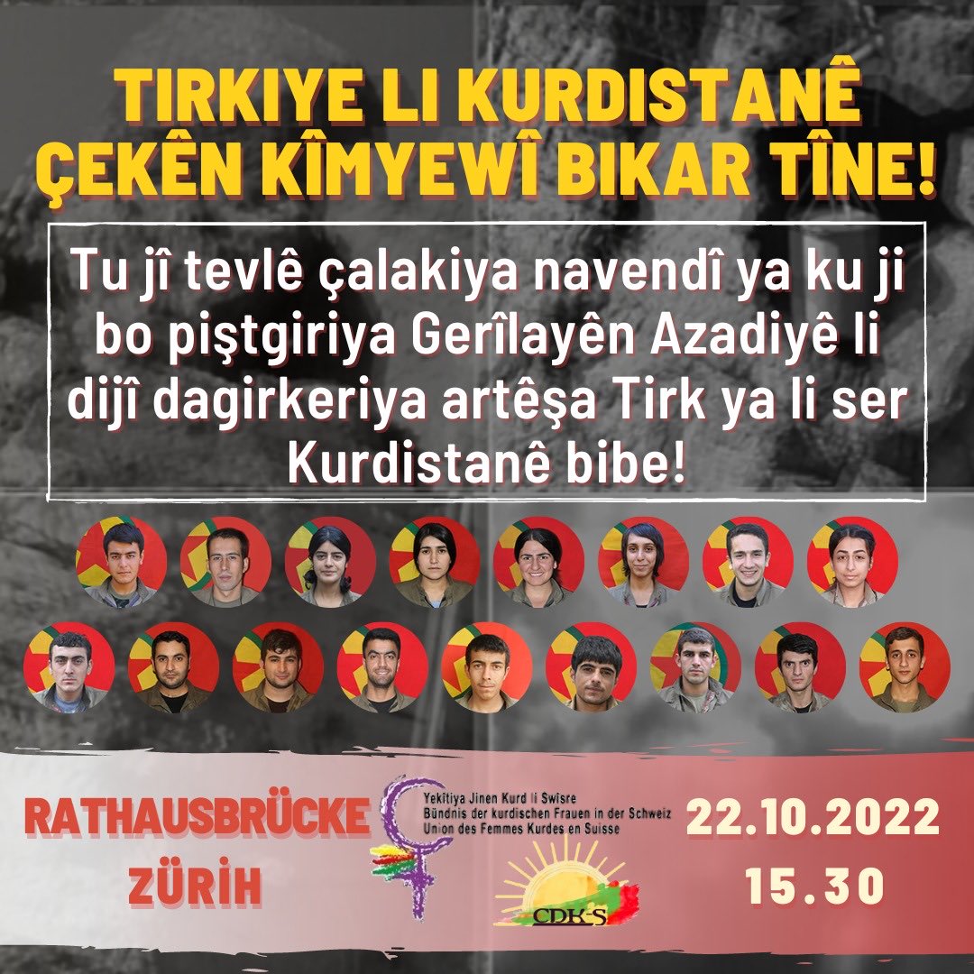21_KARDASismail's tweet photo. Bêdengî hevkariya herî mezin e.  Divê tu kes nebe şirîkê vî sûcî û çavên xwe negire.  Em bang li hemû gelê Kurd, welatparêz û dostên xwe dikin ku li dijî hovîtiya kîmyewî û sûcên şer têbikoşin.  #KimyasalDavaşSuçudur https://t.co/x1u0DBWfey