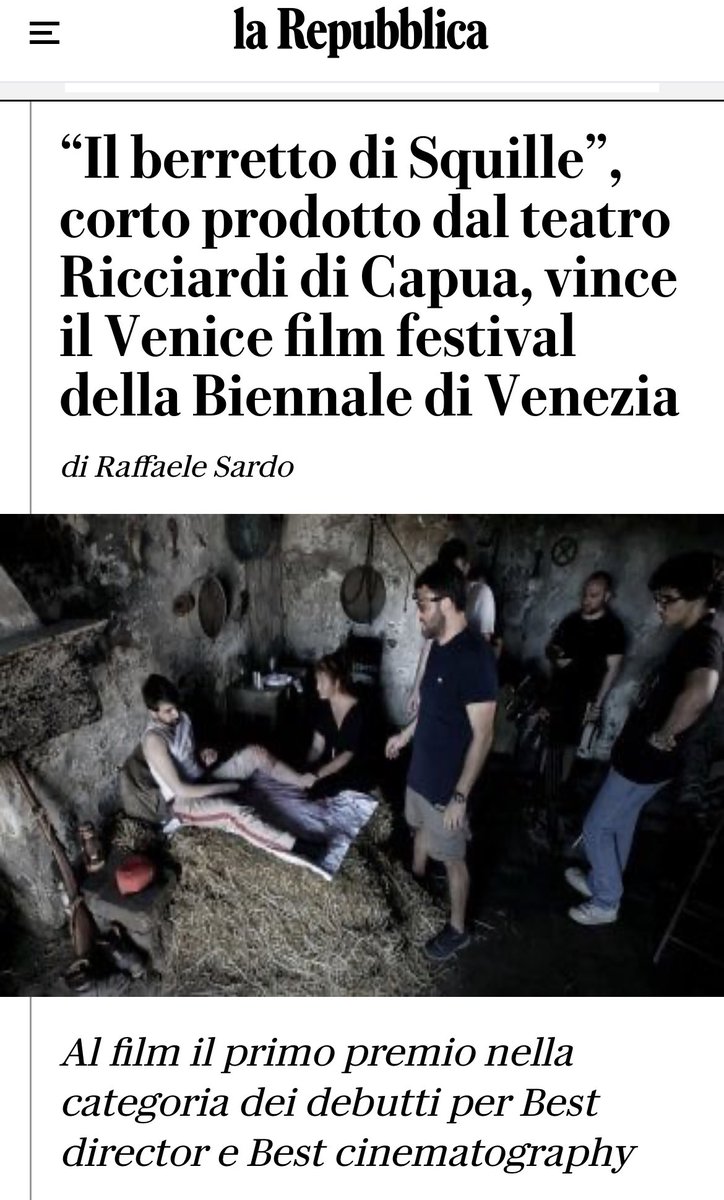 Grazie a <a href="/rep_napoli/">Repubblica Napoli</a> per l’attenzione! Orgogliosi del nostro lavoro al Teatro Ricciardi 🥰 #labiennale #cortometraggio #venicefilmfestival #viff #shortfilm