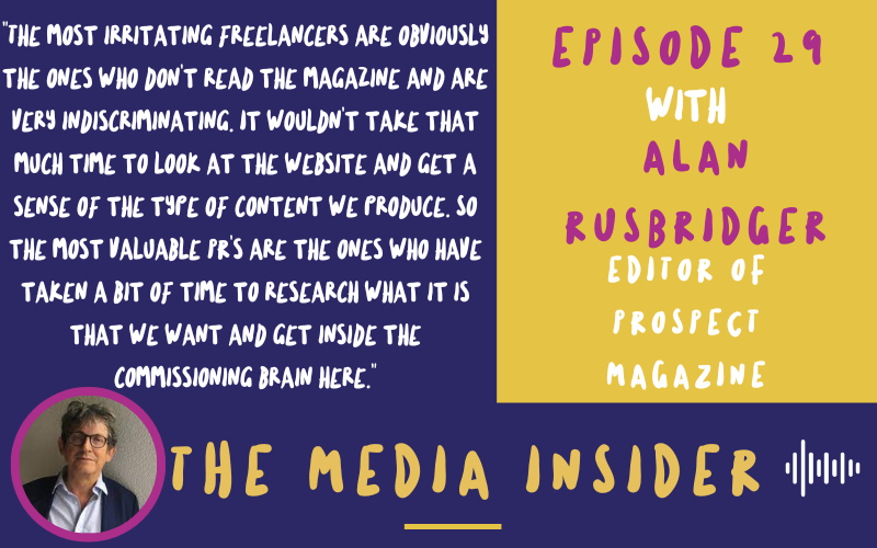 Latest episode of The Media Insider Podcast! This month my editorial guest sharing insights on how to pitch is editor of <a href="/prospect_uk/">Prospect</a> , Alan Rusbridger.
Loads of advice for PRs and #freelancewriters on what makes a story. open.spotify.com/episode/6P8zDd… 
#podcast #mediarelations #prtips
