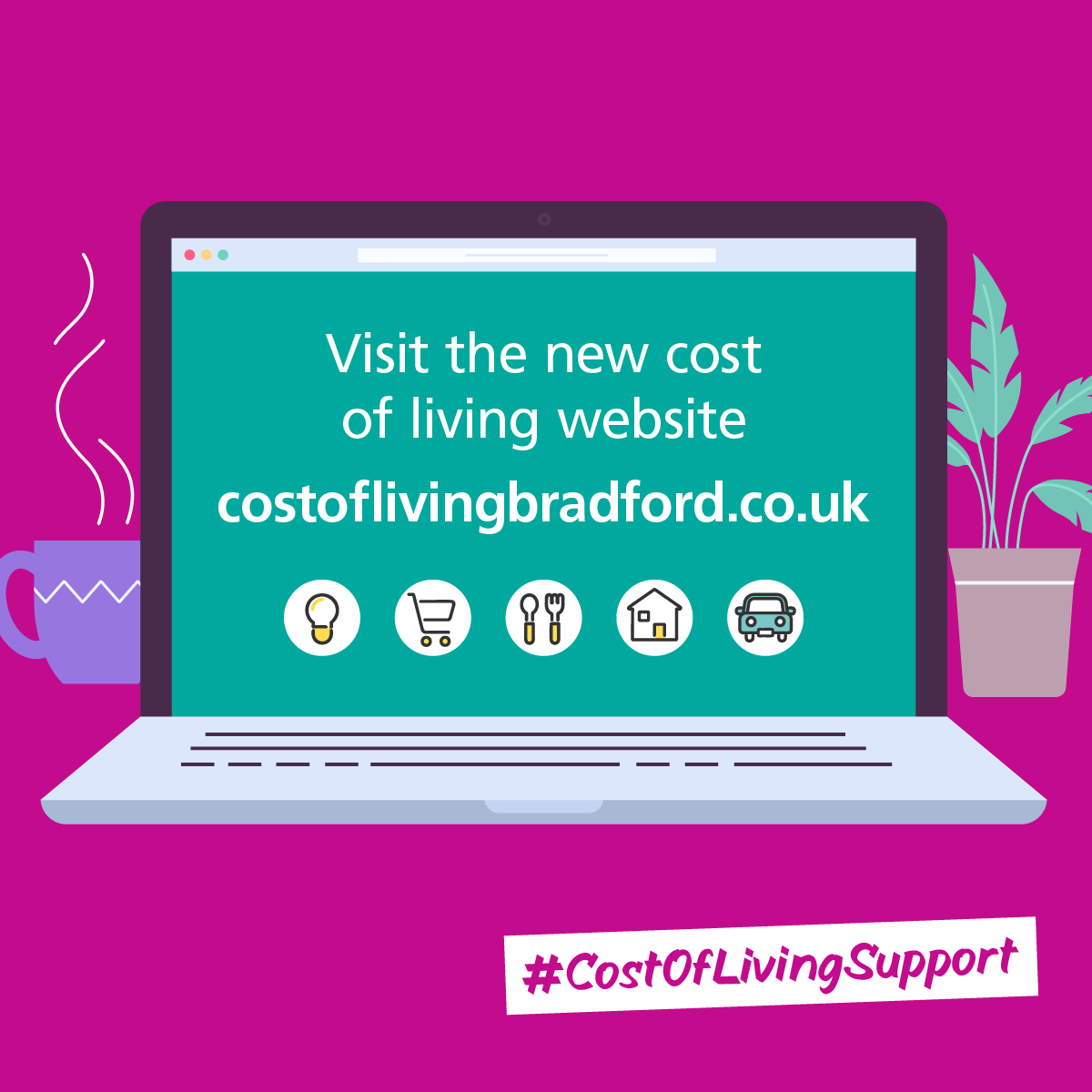 Help is out there to support you with the rising cost of living. Visit costoflivingbradford.co.uk for info on energy and bills, housing, food costs and much more… #CostOfLivingSupport