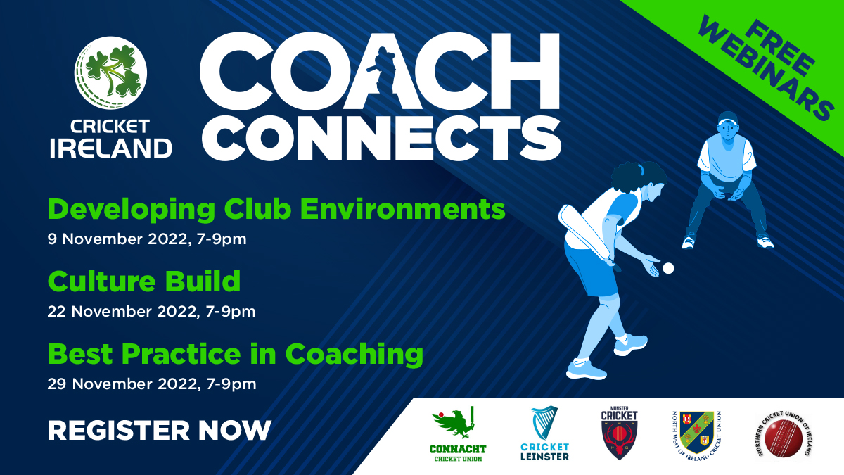 🔊 Coach Connects returns with a series of winter webinars this November and we welcome coaches from all backgrounds to join us for these very special sessions. 👉Register here: bit.ly/CoachConnectsW… 👀 Read more here: cricketireland.ie/news/article/c… #CoachConnects #Coachdevelopment