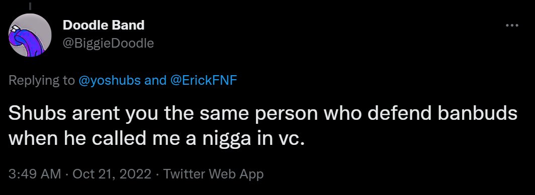 Banbuds's tweet photo. I got explaining to do.
I got a no drama rule but this is more than that and since the person affected went public, I should too.
To clear it up, yes. I HAVE said the n word in vc while Garbo and Biggie were present. It wasnt the hard r, but it was the n word nontheless. https://t.co/mYaTWjE3eA