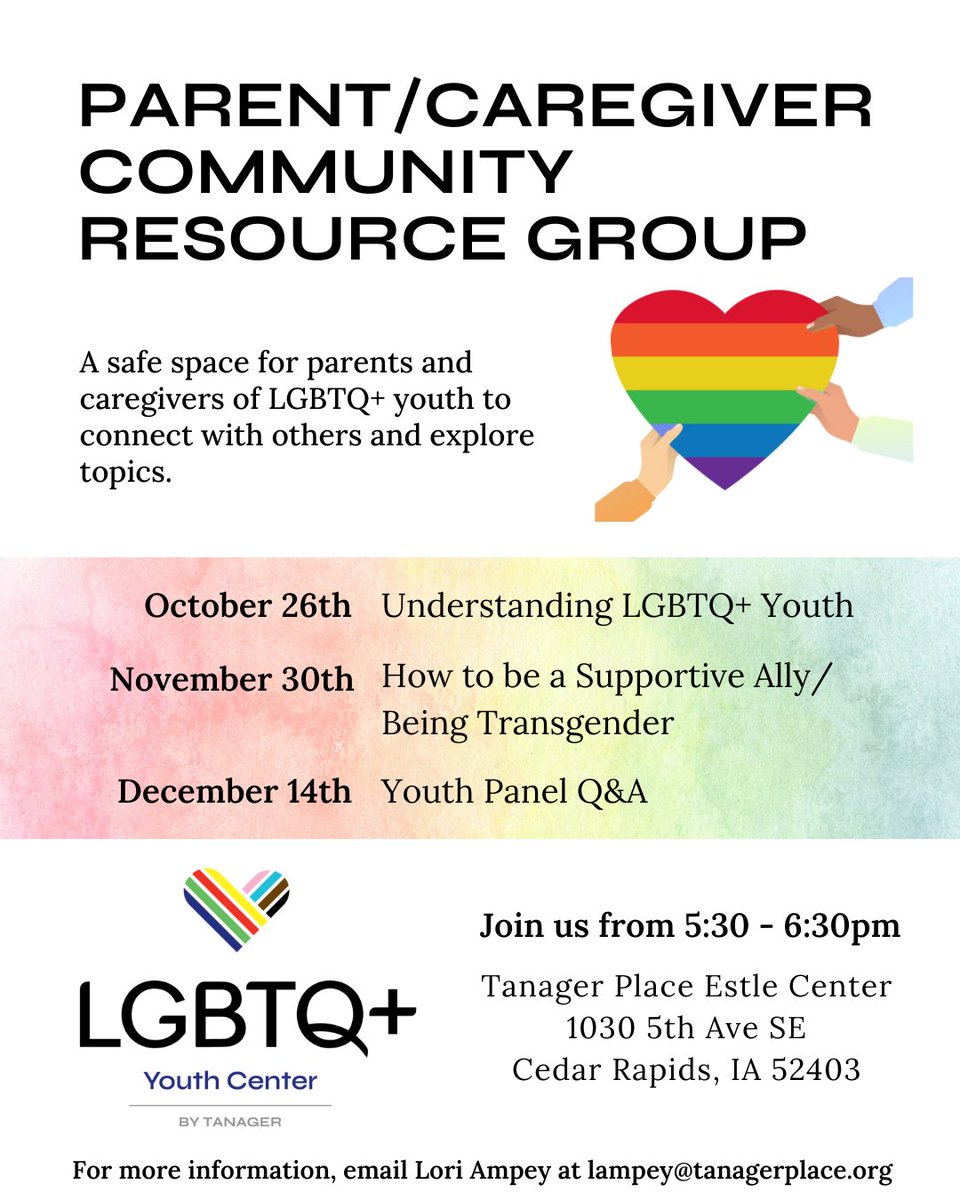 Our Parent &amp; Caregiver Community Resource Groups provide a safe space for parents and caregivers of LGBTQ+ youth to connect with others and explore topics. Join us for our first group meeting on Wednesday, October 26th at the Tanager Estle Center.