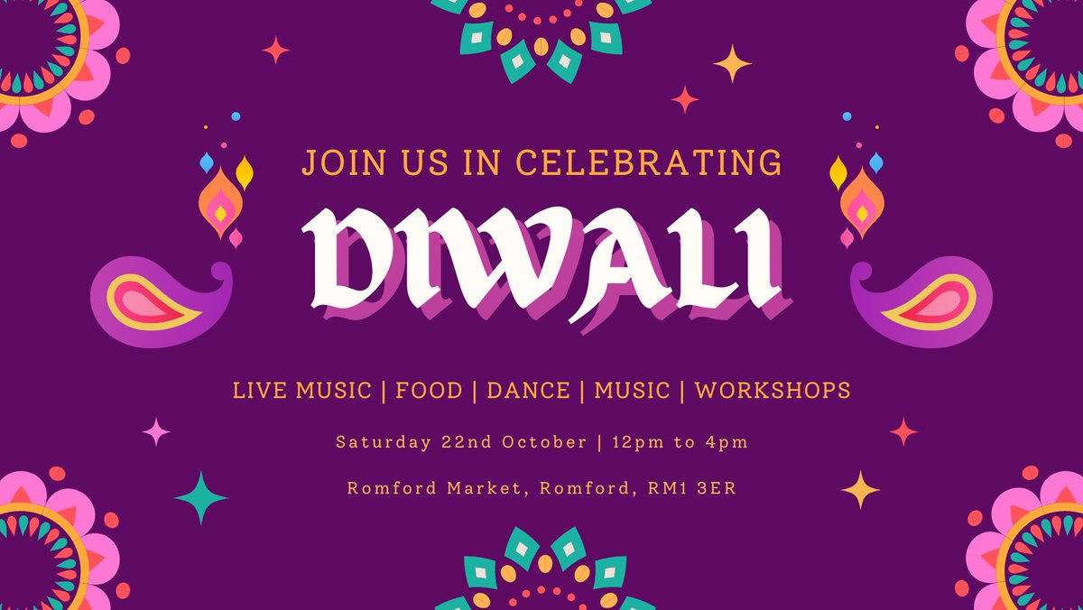 HaveringChange's tweet photo. Hands up who's got a (FREE) ticket to our Diwali celebration tomorrow, from 12-4pm in Romford Market! If not, grab yours here https://t.co/cNF08oacbt Come and adorn yourself in henna, decorate a diya, dance to some top Bollywood &amp; Bhangra beats - and more! https://t.co/28ugE95kB7
