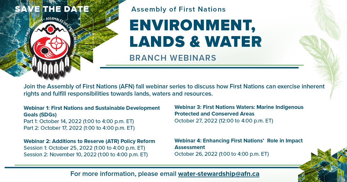 Join us Oct 26, 1-4pm ET for an Environment, Lands & Water webinar on how #FirstNations can lead and play a more meaningful role in federal impact assessments on major development projects on First Nations territories. Register: us06web.zoom.us/meeting/regist…