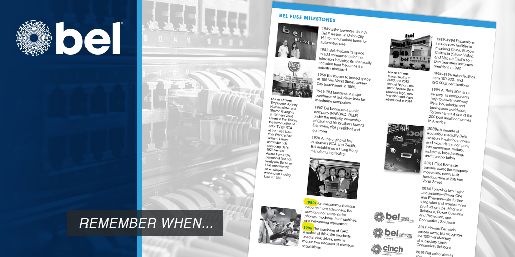 As telecommunications became more advanced in the early 1980s, Bel developed components for phones, modems, fax machines, and networking equipment. The mid-1980s was also the start of two decades of strategic acquisitions, with the purchase of CAC, a maker of film products.