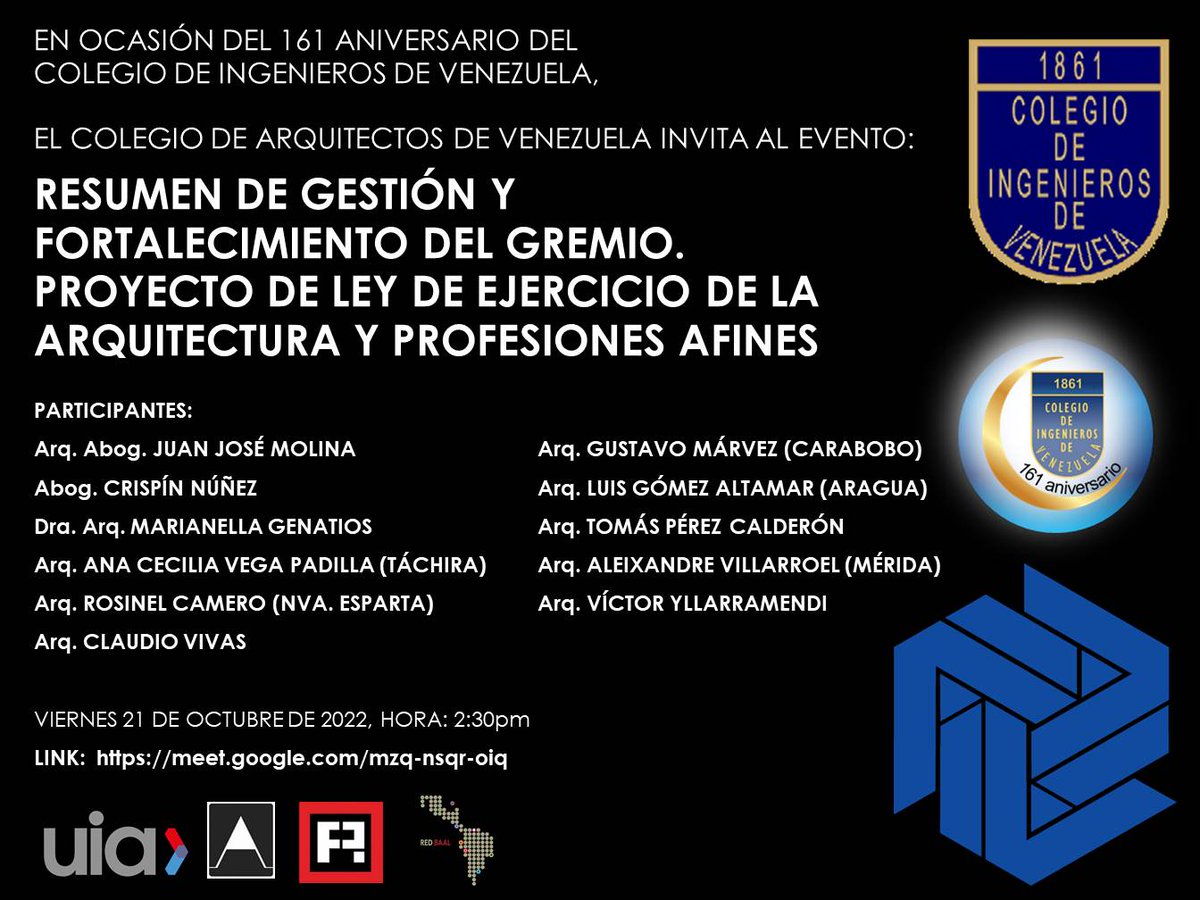 CAVnetVE's tweet photo. Recordatorio 
INVITACIÓN:
Resumen de gestión y fortalecimiento del gremio.
Proyecto de Ley de Ejercicio de la Arquitectura y Profesiones Afines
Hoy viernes 21-10-22, hora: 2:30pm
Acceso videoconferencia:  https://t.co/fmII3byNnb https://t.co/yXD5xgTRVu