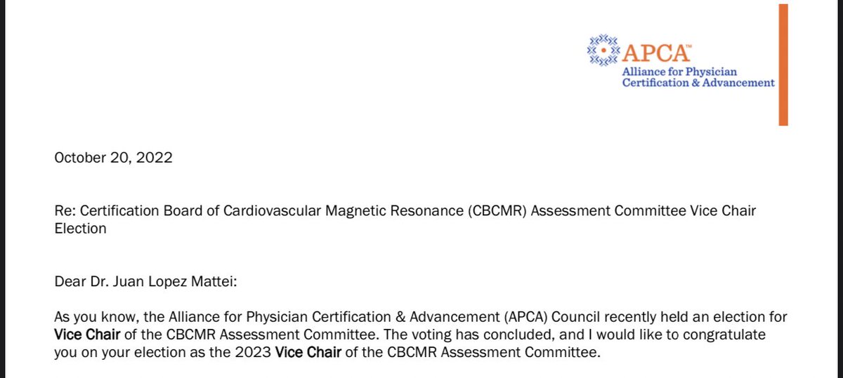Very excited and honored to be elected as Vice Chair of #whyCMR board Assessment Committee, starting in 2023. I want to thank @AmitRPatelMD for inviting me to join the group in 2020. Looking forward to work with @APCA_council ,Dr. Anu Rao (chair-elect) and @gabyweissman (chair)