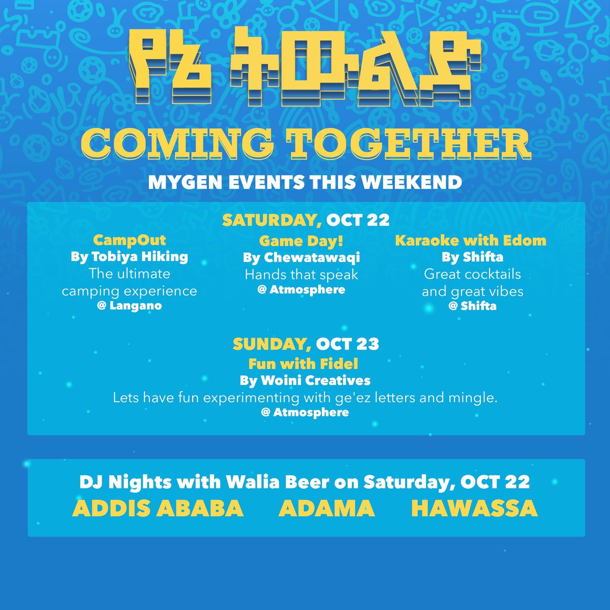 ROPHNAN (@rophnan_) on Twitter photo 16 EVENTS IN ONE DAY!!!
I am beyond proud to announce the 16 different events we are throwing in 4 cities- on the same day!!! ADDIS ADAMA & HAWASA!
#IIIVIIX #universalmusic #WaliaBeer
<a href="/walia_beer/">Walia Beer</a> 16 EVENTS IN ONE DAY!!!
I am beyond proud to announce the 16 different events we are throwing in 4 cities- on the same day!!! ADDIS ADAMA & HAWASA!
#IIIVIIX #universalmusic #WaliaBeer
<a href="/walia_beer/">Walia Beer</a>