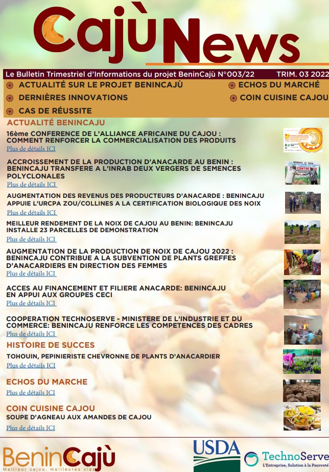 BeninCaju's tweet photo. 🔊 CAJÙNEWS🔊

Le 3ème numéro de votre Bulletin trimestriel d'information du Projet @BeninCajù est en ligne!

Suivez ce lien pour plus de détails

https://t.co/M9IVrgSnfm https://t.co/uwoFtcN9q7
