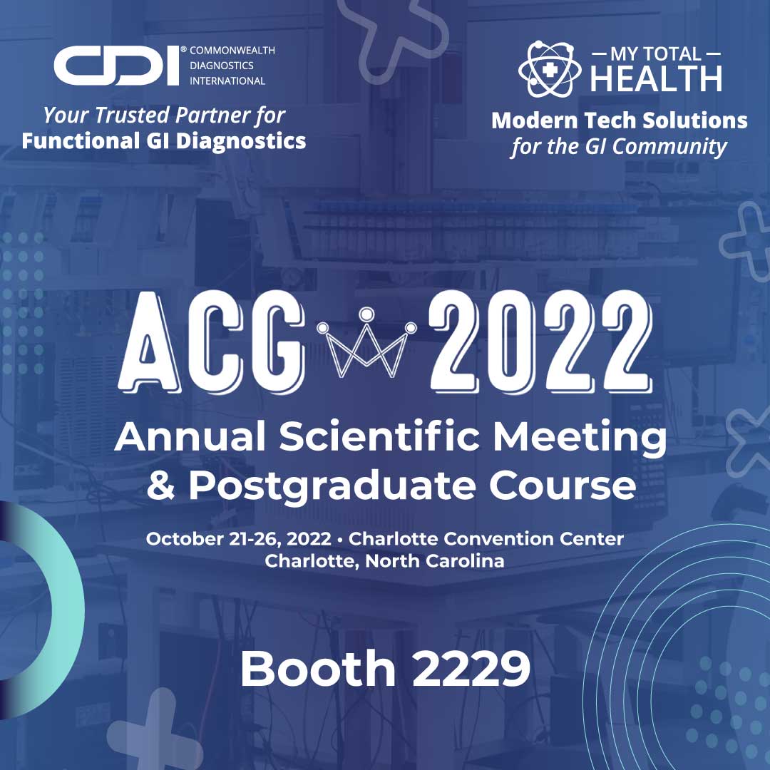 CommonwealthDX's tweet photo. #ACG2022 is here! @CommonwealthDX and My Total Health (@MyGiHealth) are heading to Charlotte with @AmCollegeGastro and the #GIcommunity for an exciting week of learning and connecting. Visit booth 2229 for the latest on #functionalGI #diagnostics.

#WeAreGI #ACGFamily #GItwitter https://t.co/urw3P7qpvT