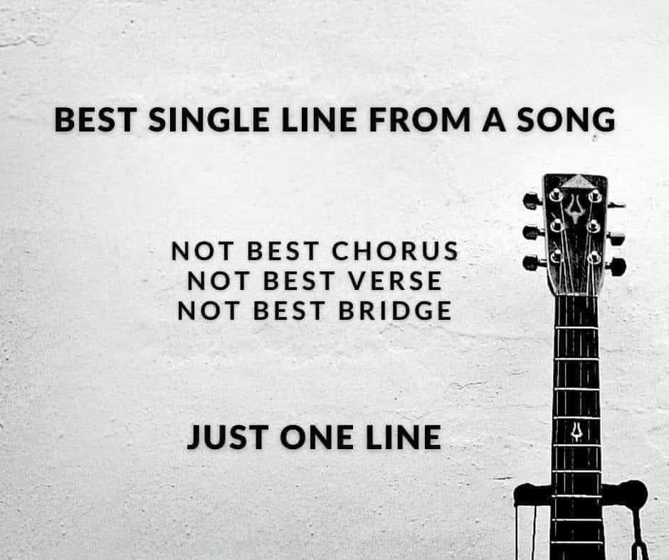 975krock's tweet photo. "Scrawl dissolved, cigar box on the floor"
No band name.
No title of the song.
No Hints ... #JustOneLine - @JLaC975 https://t.co/yqDLxP6fxW