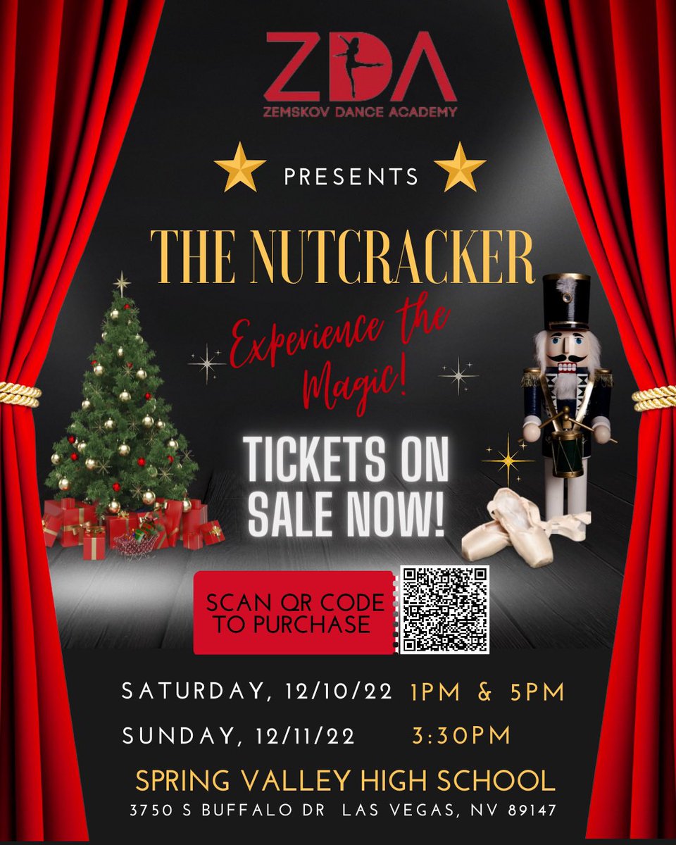 Tickets on sale now for The Nutcracker presented by Zemskov Dance Academy.
Come support some of our local ballet youth this December! Tickets on sale now! #nevadayouthballet #lasvegas #performingarts #ballet 
etix.com/ticket/v/26809…
