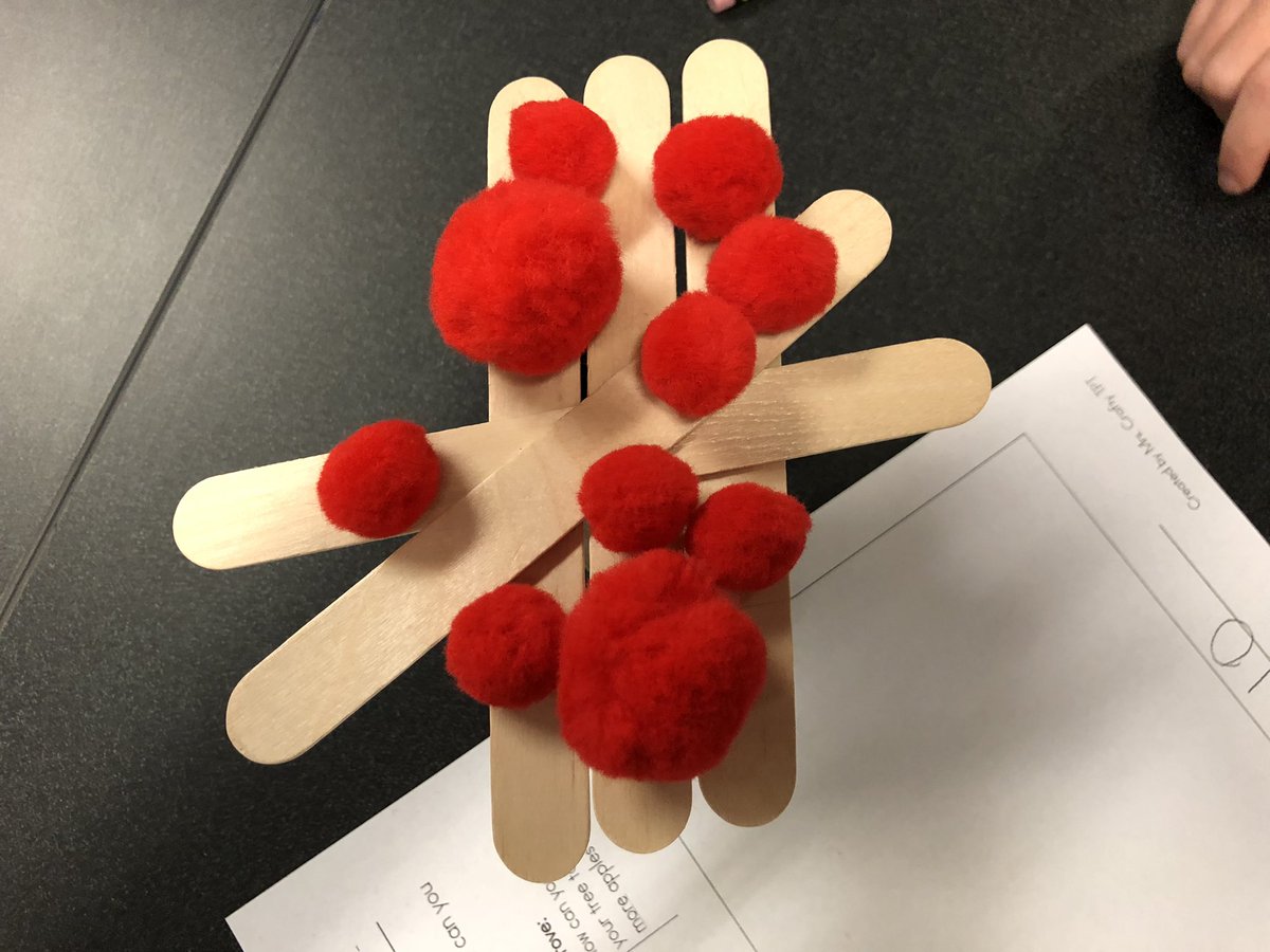 Students working on a STEM challenge to build an apple tree that can hold the most apples.