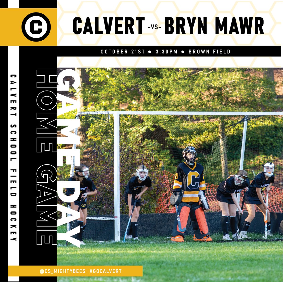 CS_MightyBees's tweet photo. Field Hockey rounds out a big 3-game week at Home this afternoon on Brown Field. Come out to cheer on your Mighty Bees, 3:30pm vs. Bryn Mawr. #GoCalvert! https://t.co/YuZwBoSW2W