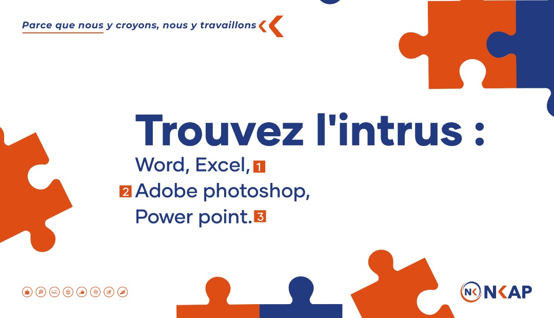 nkapsarl's tweet photo. Hello la team

🤔 Trouvez l'intrus parmi ces différents outils
▪️ Microsoft word
▪️ Microsoft Excel
▪️ Adobe photoshop
▪️ Power point

🤳 https://t.co/IcwDP5h0P4
📩 Info@nkap.fr
🌐 https://t.co/F64lhIgJCS

#formations #études #école #Nkap
 #marketingdigital 
  #Excel #PowerPoint https://t.co/5UC9xq8zuL
