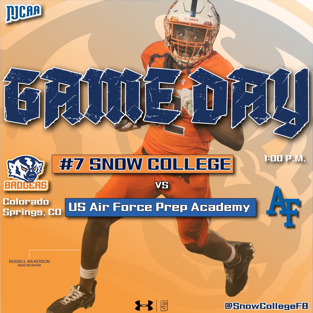 🏈🏈 GAME DAY 🏈🏈 🆚:@AF_Academy 📍: Colorado Springs, CO ⏰: 1:00 p.m. 📺: youtu.be/A1JauFZNUL0 📻: bit.ly/3SOcutO #SnowCollegeBadgers #SnowFB