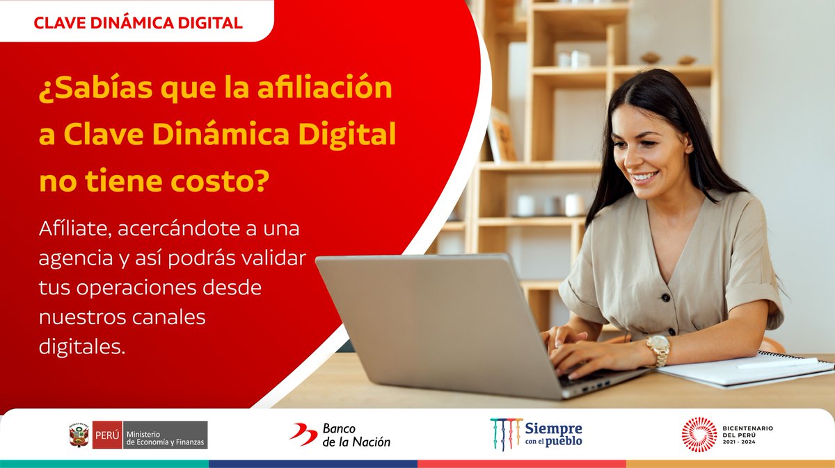 ¡Accede a la Clave Dinámica Digital! Acércate a cualquiera de nuestras agencias, afíliate sin costo alguno y continúa validando tus operaciones a través de nuestros canales digitales. Más información: info.bn.com.pe/clavedinamica #BNDigital #ClaveDinámicaDigital #CanalesAlternos