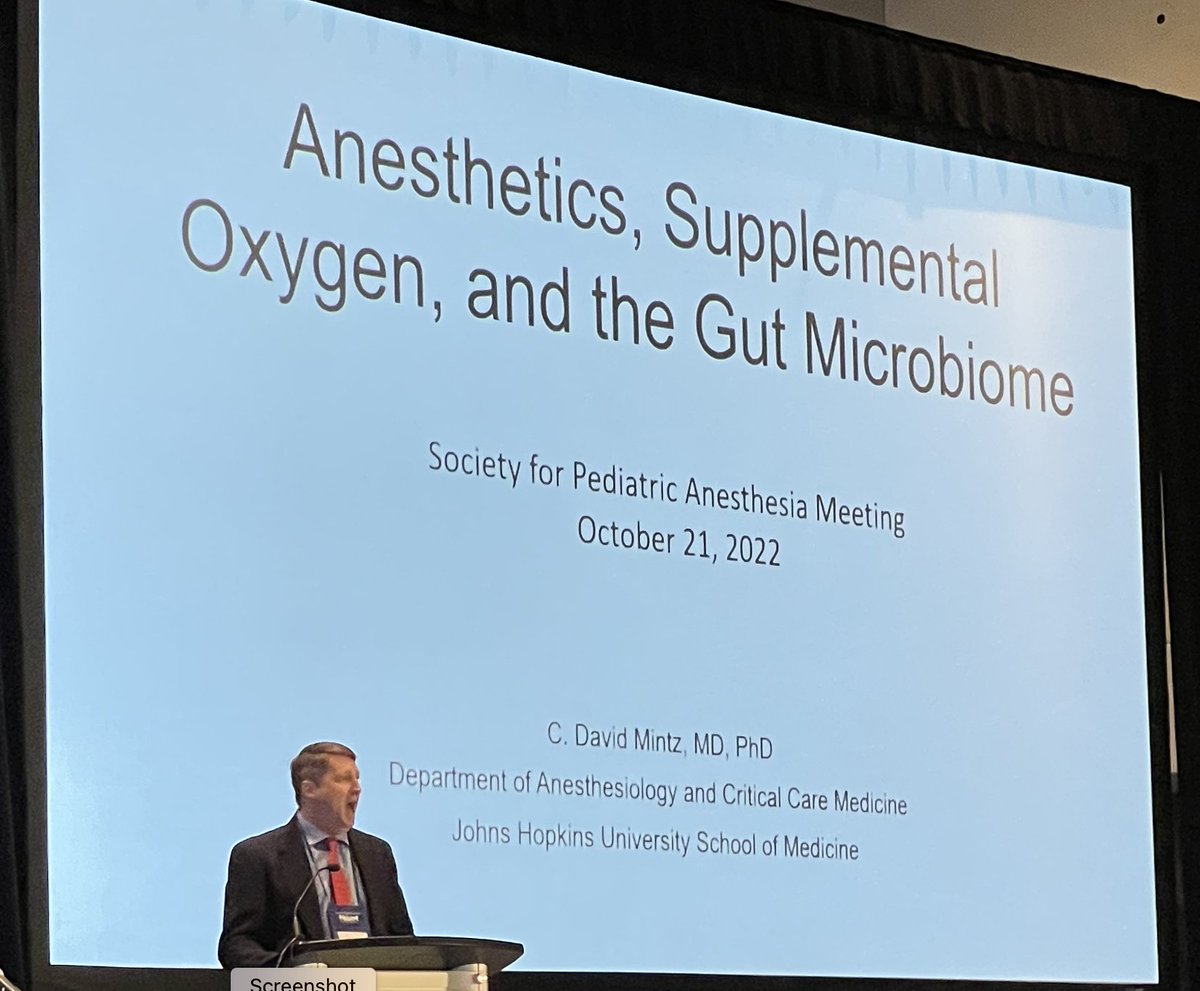 The amazing neuroanesthesiologist, clinician scientist, and mentor to me David Mintz, MD PhD from @ACCMNeuro giving us #pedsanes a lesson on the effects of anesthesia on gut #microbiota. #SPANOLA22 #ANES22 @PediAnesthesia