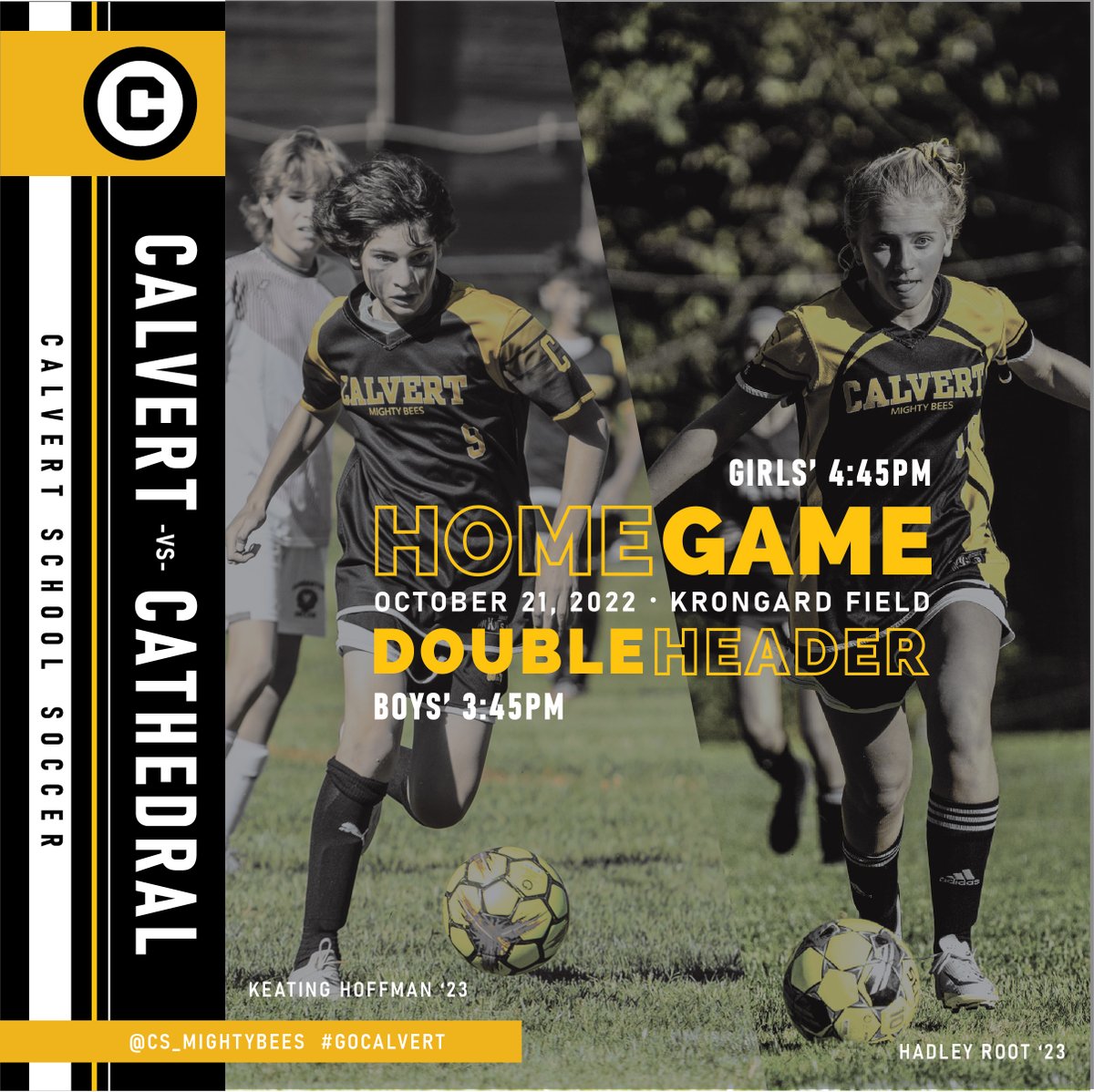 CS_MightyBees's tweet photo. GAME DAY! Join us for a Boys' and Girls' Soccer double header on Krongard Field this afternoon. Kickoff at 3:45pm. #GoCalvert https://t.co/o2ZFpf3f6J