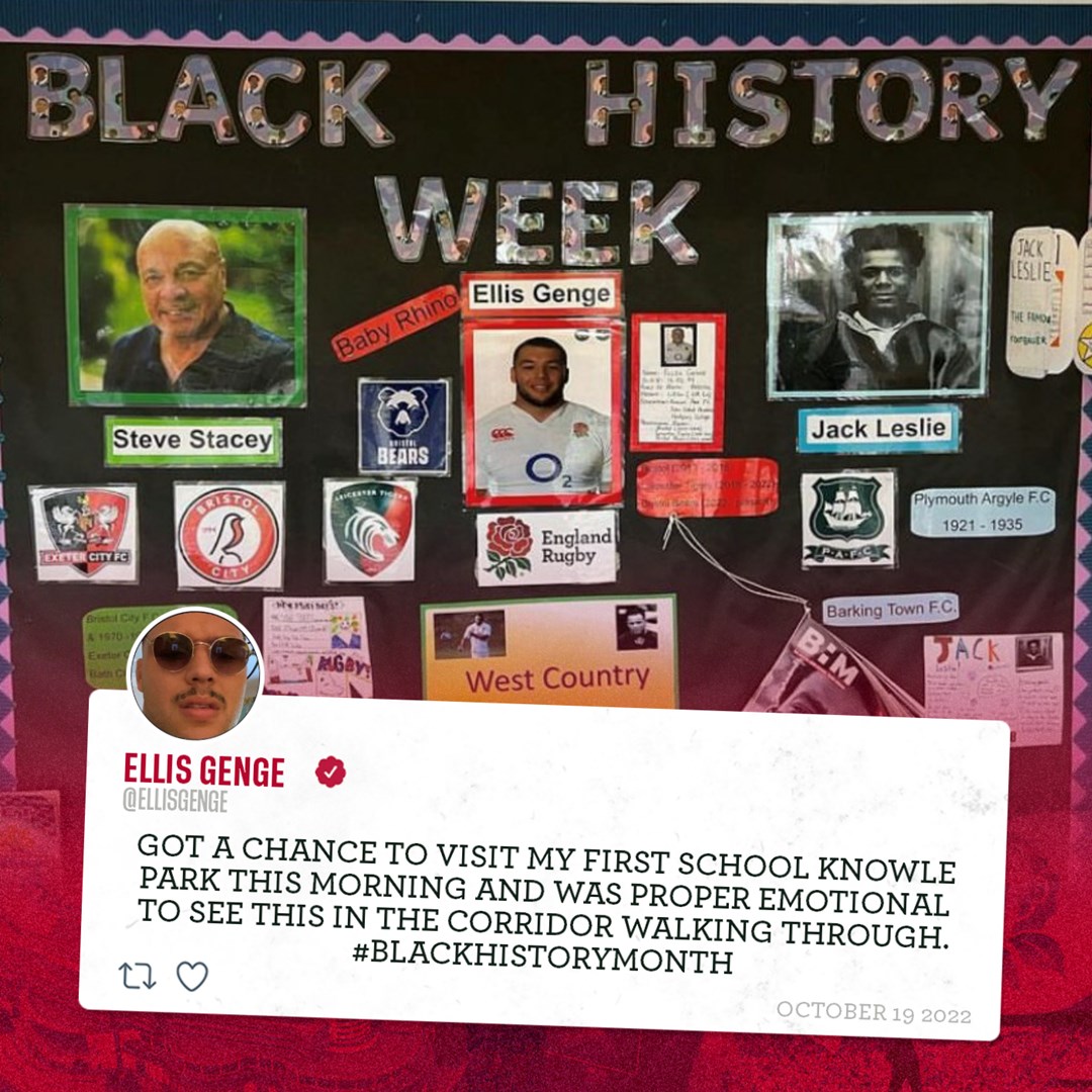 EnglandRugby's tweet photo. .@EllisGenge goes back to his roots and gets a surprise proud moment at his primary school 👇

#BlackHistoryMonth https://t.co/f2oP9Qk75n