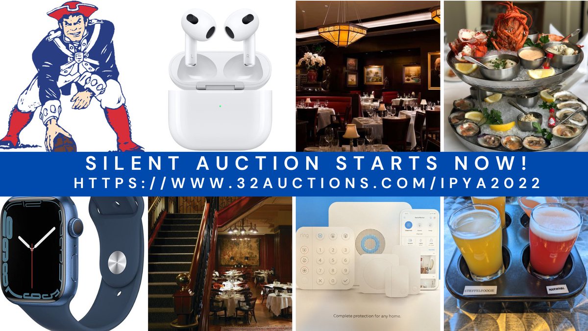 The Silent Auction is LIVE! Bid on Apple products, Bruins, Patriots &amp; Red Sox Tickets, gift cards to <a href="/daviosboston/">Davio's Northern Italian Steakhouse</a> <a href="/CapitalGrille/">The Capital Grille</a> <a href="/Grill23andBar/">Grill 23 & Bar</a> <a href="/MistralBoston/">Mistral Restaurant</a> <a href="/RuthsChris/">Ruth's Chris</a> <a href="/distractionbeer/">Distraction Brewing Company</a> And MORE! 32auctions.com/IPYA2022