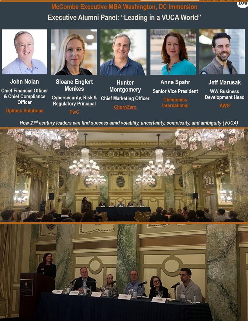 Proud to have been on this fantastic panel on discussing managing volatility across industries with strategies leaders can use to adjust to the uncertain future #emba #mccombs #hookem #careerdevelopment #leadership  <a href="/j_marusak/">Jeff Marusak</a> @annespahr <a href="/jhmontgomeryjr/">Hunter Montgomery</a> John Nolan