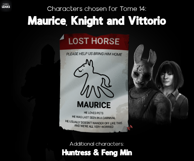 DBDLeaks (@leaksdbd) on Twitter photo Characters chosen for Tome 14 are:
Maurice, Knight and Vittorio
Wait, what?
#DeadbyDaylight #dbdleaks #leaksdbd #dbd Characters chosen for Tome 14 are:
Maurice, Knight and Vittorio
Wait, what?
#DeadbyDaylight #dbdleaks #leaksdbd #dbd