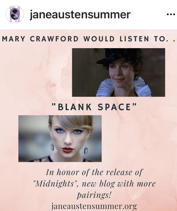 New blog from guest writer/DJ Jennifer Hill - which T-Swift songs would Jane Austen’s heroines listen to? janeaustensummer.org #MidnightsTaylorSwift #janeausten #jasp2023