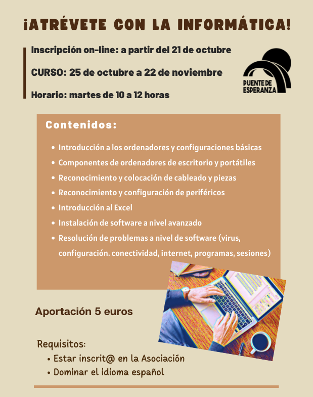 puente_madrid's tweet photo. @puente_madrid  Hoy abrimos la inscripción del tercer curso de informática. Conocer las tripas de la informática nos puede ayudar a un mejor uso de nuestros ordenadores y móviles. No te lo pierdas https://t.co/fSUVQtXR47