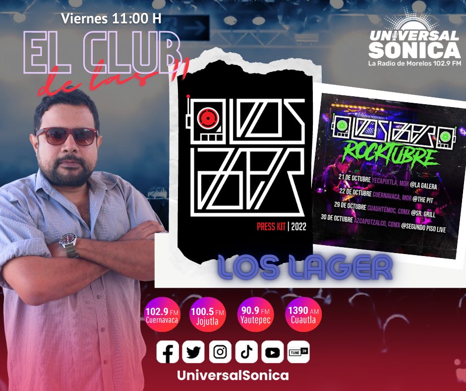 Universal1029's tweet photo. #ElClubDeLas11 con @sonidototal 

No te pierdas la entrevista con @los_lager con quien hablaremos acerca de su música, proyectos y todo lo relacionado a su carrera musical ¡No te la pierdas!

Por las frecuancias de #UniversalSónica y las transmisiones en vivo de redes sociales https://t.co/SoQA3hREaU