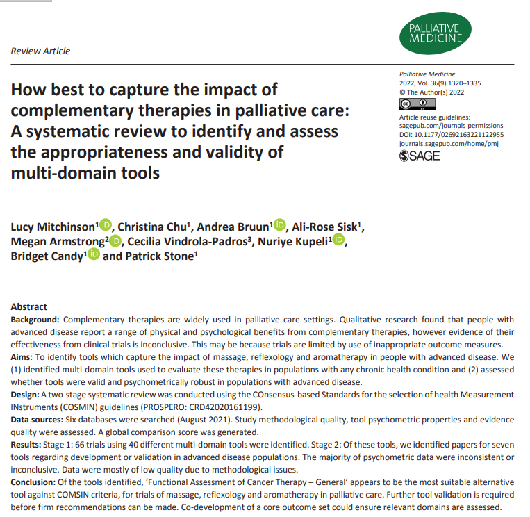Of the seven multi-domain tools identified, the Functional Assessment of Cancer Therapy – General (FACT-G) score was deemed to be the most suitable as it had the greatest evidence for sufficient psychometric properties. #hpm #hapc journals.sagepub.com/doi/full/10.11…